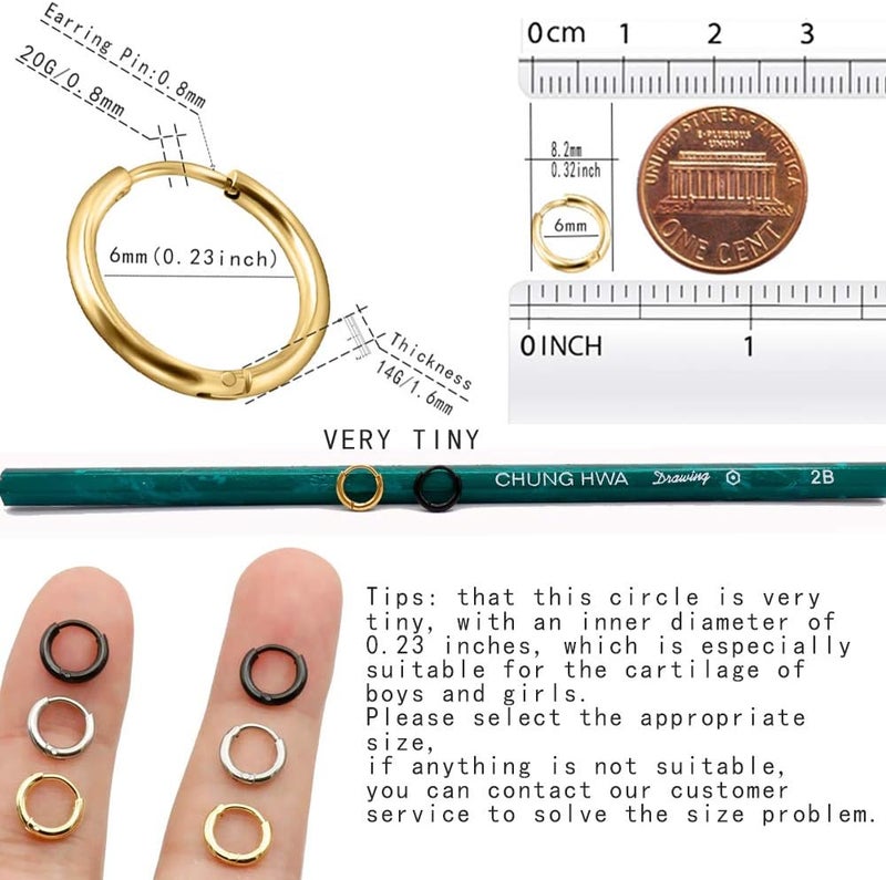 EACHLP Unisex 18K Real Gold Plating Surgical Steel Sleeper Tiny Hoop Earrings,Nose Ring Septum Ring Helix Ring Daith Ring Lip Ring Nipple Ring Snug Ring Rook Ring Body Piercing Jewelry - Image 2